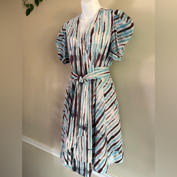 Diane Von Furstenberg Blue Tie Dye Printed Indra Dress Cotton Small - Picture 4 of 16